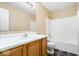 Traditional bathroom features a vanity with white countertops, a toilet, and a shower/tub combo at 12741 Glengary Dr, Fishers, IN 46038