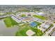Wide aerial shot displaying the neighborhood's various amenities including ponds, pools, and sport courts at 2578 Filson St, Carmel, IN 46032