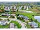 Aerial view of a suburban neighborhood with well-maintained lawns, mature trees, and a pond at 6110 Tanana Dr, Carmel, IN 46033