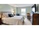 Bedroom features light green walls, light carpet, and a full furniture set with a large TV at 6110 Tanana Dr, Carmel, IN 46033