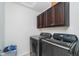Modern laundry room featuring front load washer and dryer and cabinet storage at 726 Jefferson Park Dr, Pittsboro, IN 46167