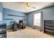 Bright bedroom with carpet flooring, a ceiling fan, ample storage space, and natural light at 8316 S Swimming Hole Ln, Pendleton, IN 46064