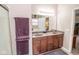 Functional bathroom with a double vanity, a large mirror, and modern fixtures at 9752 Brook Wood Dr, McCordsville, IN 46055