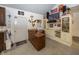 This is a garage with patriotic decor and a desk setup at 1471 S Frog Pond Ct, Greenfield, IN 46140
