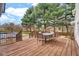 Inviting wood deck with dining set, overlooking a spacious yard and pool at 1707 Rocky Ford Rd, Columbus, IN 47203