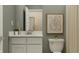 Modern bathroom featuring white vanity, quartz countertops, and stylish artwork at 19727 Boulder Brook Ln, Westfield, IN 46074