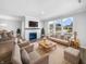 Bright living room features a fireplace, hardwood floors, and large windows offering neighborhood views at 3124 Sharon Cir, Brownsburg, IN 46112