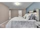 Comfortable bedroom with a bed, stylish headboard, and modern decor at 350 N Meridian St # 610, Indianapolis, IN 46204