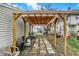 Backyard featuring a wooden pergola with a stone pathway, offering a serene outdoor retreat at 4933 Ford St, Indianapolis, IN 46224