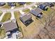 An aerial view of the house shows the backyard and the surrounding neighborhood at 5658 Pecan Ct, Noblesville, IN 46062