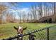 Goats in the fenced backyard with views of trees and picnic table at 7023 Mustang Ct, Martinsville, IN 46151