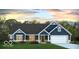 Charming single-story home showcasing a two car garage, dark blue siding, and beautiful lawn at 0 E 96Th St, Fishers, IN 46037