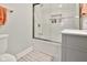 Clean and modern bathroom featuring subway tile in the shower/tub combo and updated vanity at 118 W Fordice St, Lebanon, IN 46052