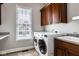 Practical laundry room featuring modern appliances, ample cabinet space, and a utility sink at 12897 Queens Troop, Carmel, IN 46032
