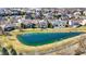 Scenic aerial view of residential properties near a pond in a well-kept neighborhood at 16129 Brookhollow Dr, Westfield, IN 46062