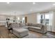 Living room view highlighting a modern kitchen, dining area, and comfortable seating at 19970 Edwick Dr, Westfield, IN 46074