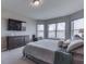 Bedroom with a mounted TV above a dresser and large windows overlooking outdoor scenery at 4182 Backstretch Ln, Bargersville, IN 46106