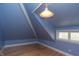Cozy attic bedroom with light-blue walls, hardwood floors, and a unique architectural design at 5915 Lowell Ave, Indianapolis, IN 46219