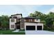 Stunning modern two-story home featuring sleek lines, a rooftop terrace, and a spacious three-car garage at 10990 Brooks School Rd, Fishers, IN 46037