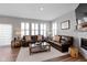 Cozy living room featuring leather sofas, glass coffee table, and a modern fireplace at 13783 Tender Dr, Carmel, IN 46032