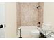 Bathroom with tub and shower, granite counter, and modern fixtures at 2750 Kristen E Dr, Indianapolis, IN 46218