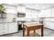Updated kitchen featuring white cabinetry, stainless steel appliances, and a butcher block island at 3652 N Delaware St, Indianapolis, IN 46205
