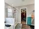 Well-lit bathroom offering a glass enclosed shower and a closet for storage at 4345 Maize Ln, Whitestown, IN 46075