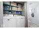 Functional laundry area with modern washer and dryer, plus ample shelving at 4814 Lynton Ct, Indianapolis, IN 46254