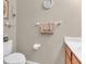 Cozy bathroom featuring a white toilet, single sink vanity, and neutral-toned walls at 5524 Cherry Blossom Ct, Indianapolis, IN 46237