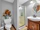 Updated bathroom with shower, vanity and toilet at 6347 St Joe Dr, Indianapolis, IN 46217