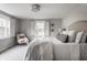 Bright bedroom featuring shuttered windows, a cozy armchair, and a comfortable bed at 650 Forest Blvd, Indianapolis, IN 46240