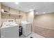 Bright basement laundry room with modern washer and dryer and open storage at 652 Blossom Dr, Avon, IN 46123