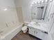 Bathroom with shower, tub, marble countertop vanity and tile flooring at 1045 Evening Shade Cir, Beech Grove, IN 46107