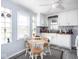 Bright eat-in kitchen with white cabinets, large window, and tiled backsplash at 1237 E Pleasant Run Pkwy S Dr, Indianapolis, IN 46203