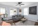Inviting living room with hardwood floors, a large window, and a comfortable gray sofa at 1237 E Pleasant Run Pkwy S Dr, Indianapolis, IN 46203