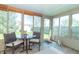 Sunroom with table, chairs and sliding glass door that opens to backyard at 377 Van Buren St, Greenfield, IN 46140