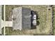 Aerial shot of the house showing the roof, surrounding yard, and patio with a sunshade at 8358 Balmoral Dr, Avon, IN 46123