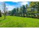 Picturesque backyard featuring tall pine trees and a well-maintained lawn at 901 W 250 N, Lebanon, IN 46052