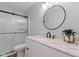 Bathroom with vanity, contemporary fixtures and shower with sliding glass door at 1160 Ida Ct, Greenwood, IN 46143