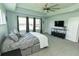 Main bedroom with tray ceiling, large windows, and ample closet space at 15958 Oakhurst Ln, Fishers, IN 46040