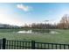 Scenic view of the community pond surrounded by lush greenery, providing a peaceful and serene environment at 15958 Oakhurst Ln, Fishers, IN 46040