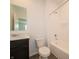 This bathroom features a shower-tub combo, toilet, and vanity at 211 Ames Dr, Whiteland, IN 46184