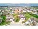 Aerial view displays a peaceful neighborhood with various home styles, green lawns, and quiet streets at 2209 Foxfire Ct, Greenfield, IN 46140