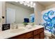 Bathroom featuring a double vanity, an octopus-themed shower curtain, and ample storage at 2209 Foxfire Ct, Greenfield, IN 46140