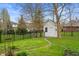 Backyard featuring a storage shed with a charming path, and a secure, black metal fence at 325 W Greyhound Pass, Carmel, IN 46032