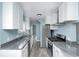 Modern kitchen with stainless steel appliances, granite countertops, and white cabinets with modern hardware at 420 N Irvington Ave, Indianapolis, IN 46219