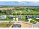 Extensive aerial perspective of the neighborhood highlights homes, greenery, and local agricultural fields at 5130 Melbourne Pl, Zionsville, IN 46077