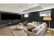 Stylish basement featuring a cozy sectional, a modern entertainment center, and lots of natural light at 5130 Melbourne Pl, Zionsville, IN 46077