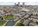 Stunning aerial view of a vibrant community with waterfront access, parks, and city skyline at 634 N Senate Ave, Indianapolis, IN 46202