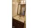 Cozy bathroom vanity with a mirror and neutral countertop, with storage beneath at 7497 Grandview Dr, Avon, IN 46123